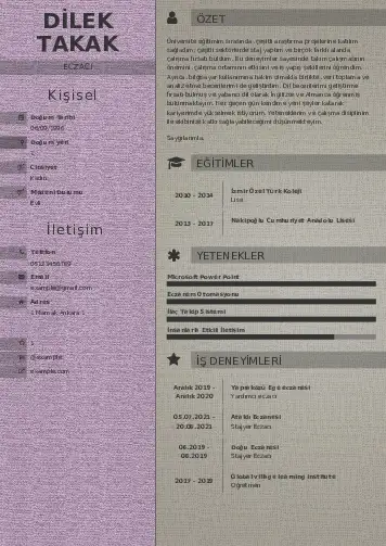 Eczacı CV Örnekleri cv indir